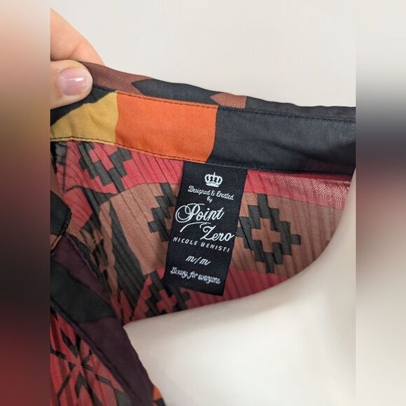 Point Zero Nicole Benisti Vintage Sheer Blouse – Tribal Print Pleated Top – Size - Picture 10 of 12